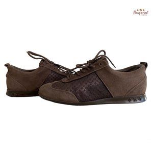 Authentic Louis Vuitton Brown Suede Monogram Satin Low Top Sneakers Size 36.5